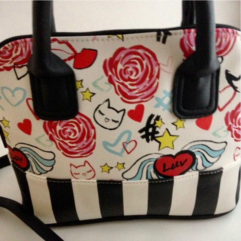 🔥NWT. Betsey Johnson Satchel doodle Black stripes - Picture 4 of 13